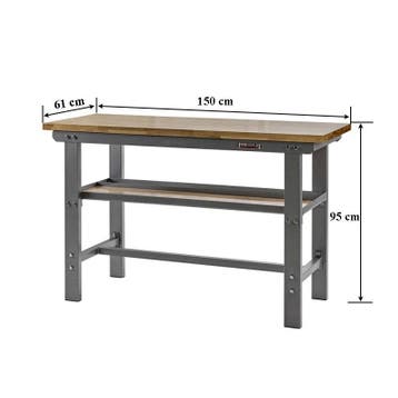 Werkbank grijs 150 cm lang met hardhouten blad, Ophalen of Verzenden, Nieuw