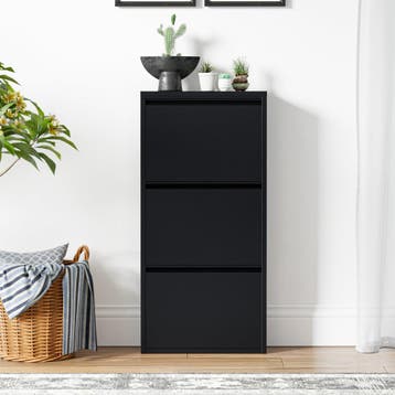 Schoenenkast Sokndal 3 kleppen zwart 104x50x15 cm [en.casa], Verzenden, Nieuw