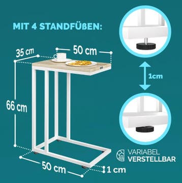 Bijzettafel Wit 50x35x65/70cm met Wieltjes  , Set van 2, Huis en Inrichting, Verzenden