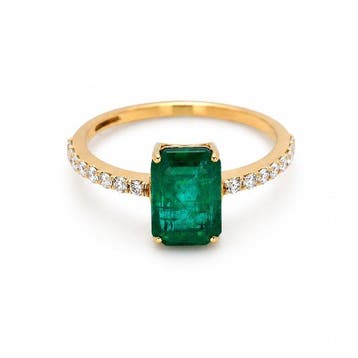 Ring - 14 karaat Geel goud - 3.17ct. tw. Smaragd - Diamant -, Nieuw