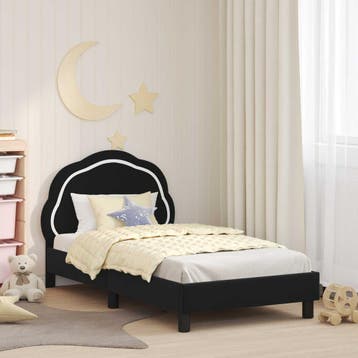 vidaXL Bedframe voor kinderen met hoofdbord Zwart 80 x 160, Verzenden, Nieuw, Zwart, Stof