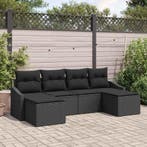 vidaXL Bankstel met kussen 6 pcs Zwart poly rattan, Verzenden, Nieuw, Rotan, 6 zitplaatsen