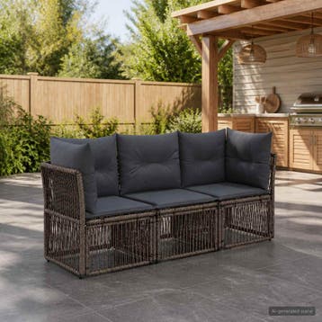 vidaXL Tuinbankenset 3 st Grijs poly rattan, Verzenden, Nieuw, 3 zitplaatsen