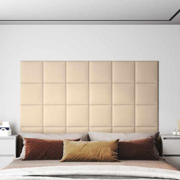 vidaXL Wandhoofdbord 12 st 30 x 30 cm Crème Stof, Doe-het-zelf en Verbouw, Platen en Panelen, Verzenden, Nieuw