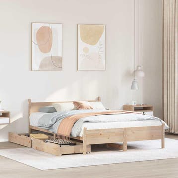 vidaXL Bedframe zonder matras massief grenenhout 135x190 cm, Bruin, Verzenden, 190 cm of minder, Overige maten