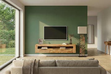 TV-bord IRON CRAFT 160cm hangend mangohout naturel - 46809, Ophalen of Verzenden, Nieuw