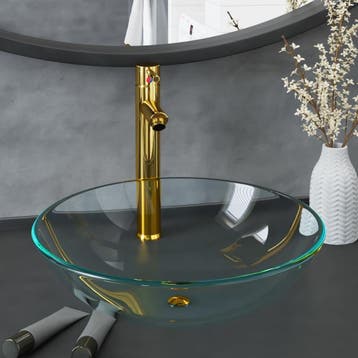 vidaXL Wastafel met kraan en pop-up afvoer gehard glas, Verzenden, Nieuw