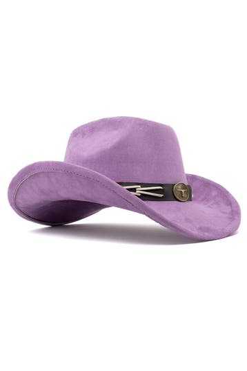 KIMU® Cowboyhoed Paars Gevlochten Band Verstelbaar t/m 59 Pa, Ophalen of Verzenden, Nieuw, Overige maten, Carnaval