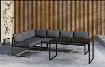 Hoek Lounge Diningset Daan Aluminium Zwart/Grijs The, Verzenden, Nieuw