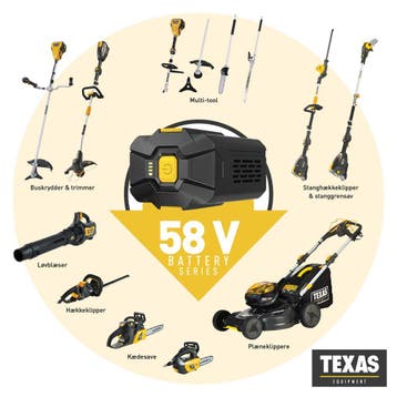 58V accu tuin gereedschap van TEXAS, 4.0 &5.0 Ah accus, Ophalen of Verzenden, Nieuw, Overige soorten, Texas