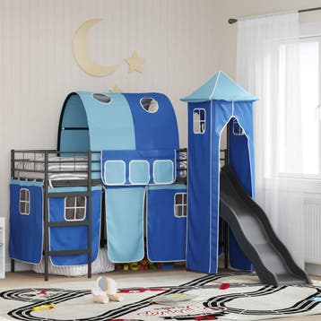 vidaXL Stapelbed voor kinderen Effen Zwart en Blauw 75 x 190, Verzenden, Nieuw, Zwart, Metaal