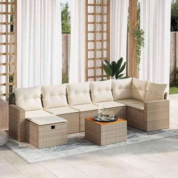 vidaXL 8-delige Loungeset met kussens poly rattan beige, Verzenden, Nieuw, Loungeset