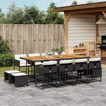 vidaXL 13-delige Tuinset met kussens poly rattan zwart, Tuin en Terras, Verzenden, Nieuw, 2 zitplaatsen, Tuinset