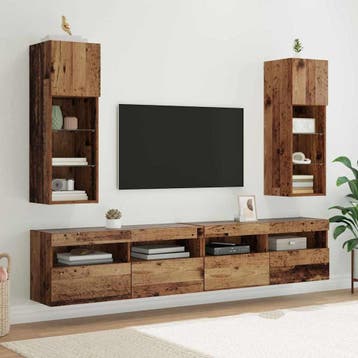 vidaXL Wandgemonteerde TV-kasten 2 st Oudhout Bewerkt hout, Minder dan 50 cm, Verzenden, Nieuw, Minder dan 100 cm