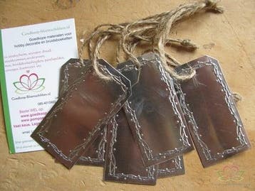 Metalen label te beschrijven 7x3,5 cm met jute 6 stuks, Ophalen of Verzenden, Nieuw