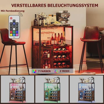 Retro Wijnkast met 7-kleurige LED-verlichting, Glashouder &, Huis en Inrichting, Verzenden, Nieuw