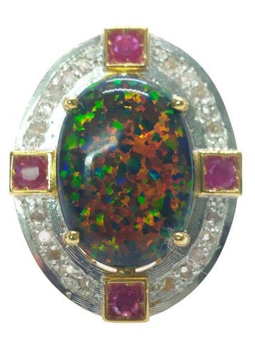 Zonder minimumprijs - Ring - 9 kt. Zilver, Geel goud Opaal -, Nieuw