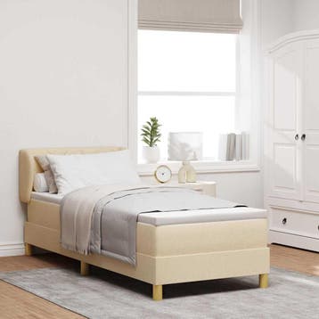 vidaXL Boxspringbed met hoofdeinde Crème 80 x 200 cm Stof, Eenpersoons, Verzenden, Nieuw, Crème