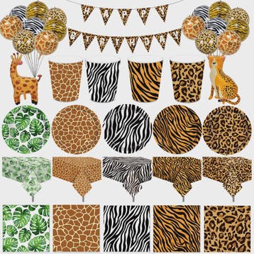 Jungle Safari Feestdecoratie Set - Dierenprint & Monstera Bl