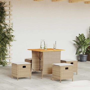 vidaXL 5-delige Tuinset met kussens poly rattan beige, Verzenden, Nieuw, Tuinset