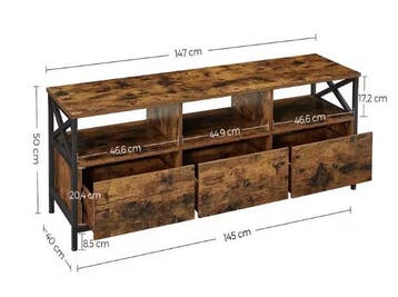 TV-meubel 147 cm – Lowboard met lades, open vakken industrie, Verzenden, Nieuw