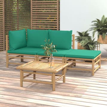 vidaXL 4-delige Loungeset met kussens bamboe groen, Tuin en Terras, Tuinsets en Loungesets, Verzenden, Nieuw, Hout, Loungeset