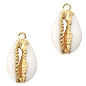 Schelp hangers specials Kauri Cream beige-gold  (Nikkelvrij), Ophalen of Verzenden, Nieuw, Kraal