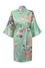 KIMU® Kimono Mintgroen Kort L-XL Yukata Satijn Boven de Knie, Ophalen of Verzenden, Nieuw, Maat 42/44 (L), Carnaval