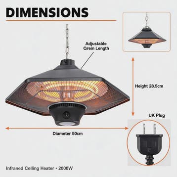 2000W Plafond Terrasverwarmer met LED Licht - Infrarood Verw, Verzenden, Nieuw