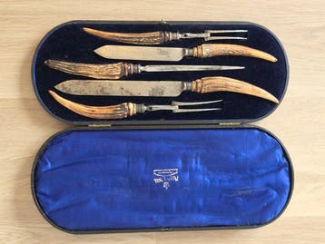 Keukenmes - Antiek Victoriaans carving set met