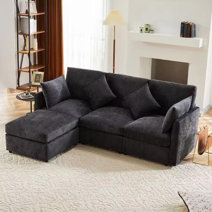 L-Sofa Bed voor 4 – Moderne Chenille Sofa met Relax Kussens, Huis en Inrichting, Slaapkamer | Slaapbanken, Nieuw, Verzenden