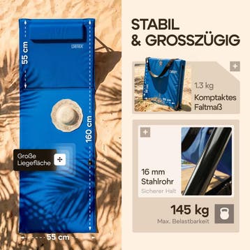 Strandmat Blauw 158x56x46cm gestoffeerd (Ligbed - Lounge), Verzenden, Nieuw