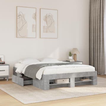 vidaXL Bedframe bewerkt hout betongrijs 120x200 cm, Huis en Inrichting, Slaapkamer | Bedden, Verzenden, Nieuw, Twijfelaar, 120 cm