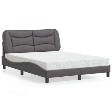 vidaXL Bed met matras Hvar kunstleer grijs 140x190 cm, Overige materialen, Verzenden, Grijs, Nieuw