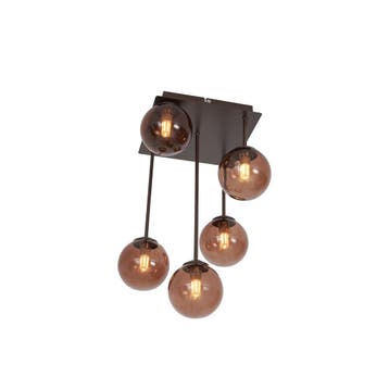 Design plafondlamp brons met brons glas 5-lichts - Athens, Verzenden, Nieuw