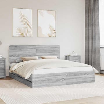 vidaXL Bedframe met lade Grijs Sonoma 200 x 200 cm, Verzenden, Nieuw, Grijs, Hout