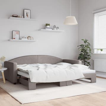vidaXL Slaapbank met onderschuifbed 90x200 cm stof taupe, 90 cm, Eenpersoons, Verzenden, Nieuw