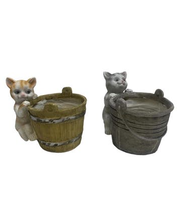 Bloempot Kat 19 x 18 cm - Beige/Grijs, Ophalen of Verzenden, Nieuw