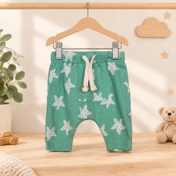 HEMA groene babybroek met sterren maat 50, Gebruikt, Broekje, Jongetje of Meisje, Ophalen of Verzenden