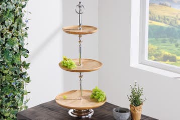 Decoratieve taartschaal PURE NATURE 68cm zilver mangohout, Huis en Inrichting, Ophalen of Verzenden, Nieuw