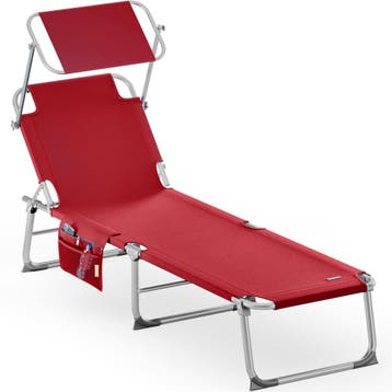 Ligbed Ibiza Rood 190x59x29cm Alu Zonnescherm (Stoelen), Verzenden, Nieuw