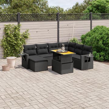 vidaXL 8-delige Loungeset met kussens poly rattan zwart, Verzenden, Nieuw, Loungeset