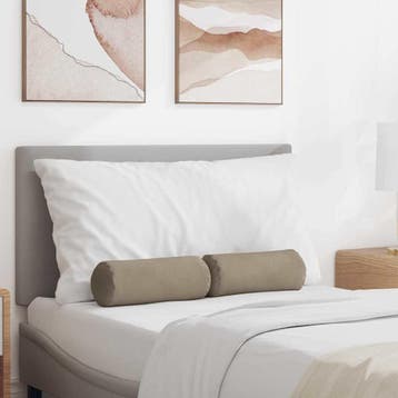 vidaXL Bolster Kussens 2 stuks Taupe Ø 15 x 40 cm Microvezel, Huis en Inrichting, Woonaccessoires | Kussens, Verzenden, Nieuw