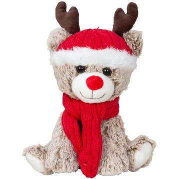 Pluche rendier knuffel - 25 cm - rode muts en sjaal, Verzenden, Nieuw