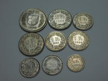 Zwitserland. Set of 9 coins, incl. silver, 20 Rappen, 1/2,