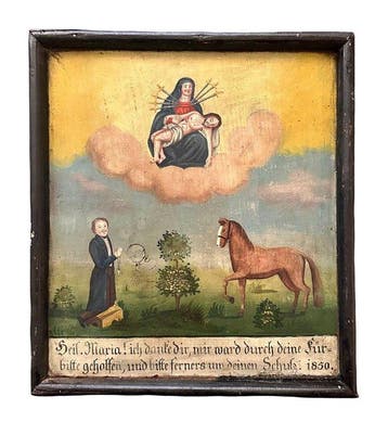Antiek Votiefgeschenk - Olieverf op hout - 1850-1900 -