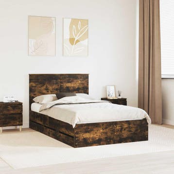vidaXL Bedframe met lade Gerookt eiken 135 x 190 cm, Bruin, Verzenden, Nieuw, Twijfelaar
