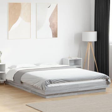 vidaXL Bedframe met LED-verlichting grijs sonoma eiken, Huis en Inrichting, Verzenden, 140 cm, 200 cm, Grijs
