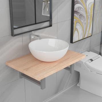 vidaXL 2-delige Badkamermeubelset keramiek eikenkleurig, Verzenden, Nieuw, Overige typen