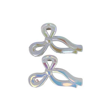 Haarspeld Haarklemmen 4,5cm – Strik – Parelmoer Grijs – Set, Nieuw